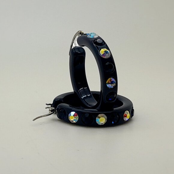 Dark blue Lucite Acrylic wide 1.5 Hoop dk blue & ab  Latch back Fashion Earrings - Picture 4 of 4